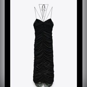 Zara Black Backless Ruched Dress